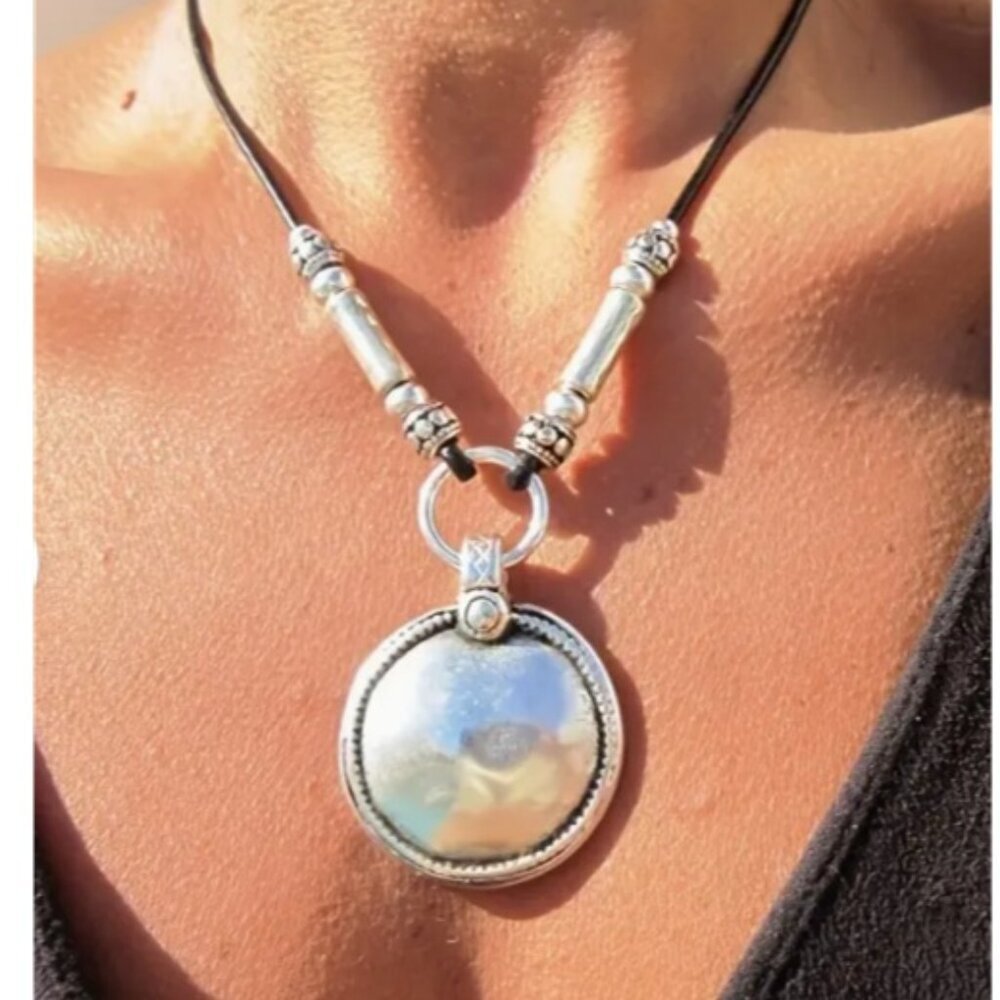 Classic Boho Style Silver Disc Pendant Necklace for Women